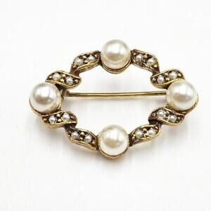 Vintage Faux Pearls Seed Pearls Gold Tone Brooch 1950'S - 60'S Victorian Revival